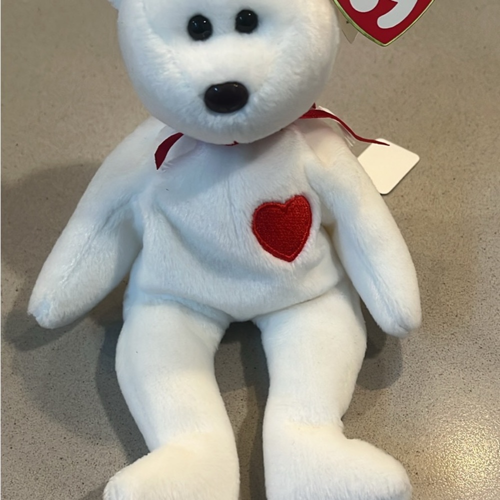 Ty White Stuffed Bear with Red Heart